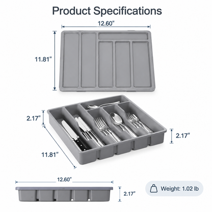 Covered Cutlery and Utensil Organizer Tray in sleek grey